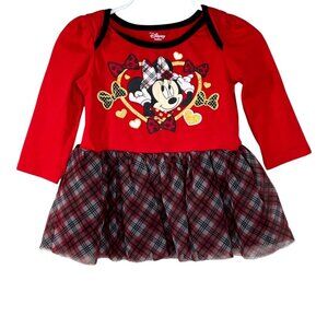 Disney Baby Minnie Mouse Dress Girls 18M Red Plaid Long Sleeve Tutu